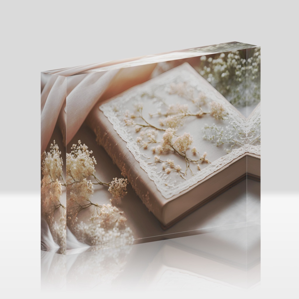 【アクリルブロック】花と刺繍とレースが紡ぐ物語(No.18)