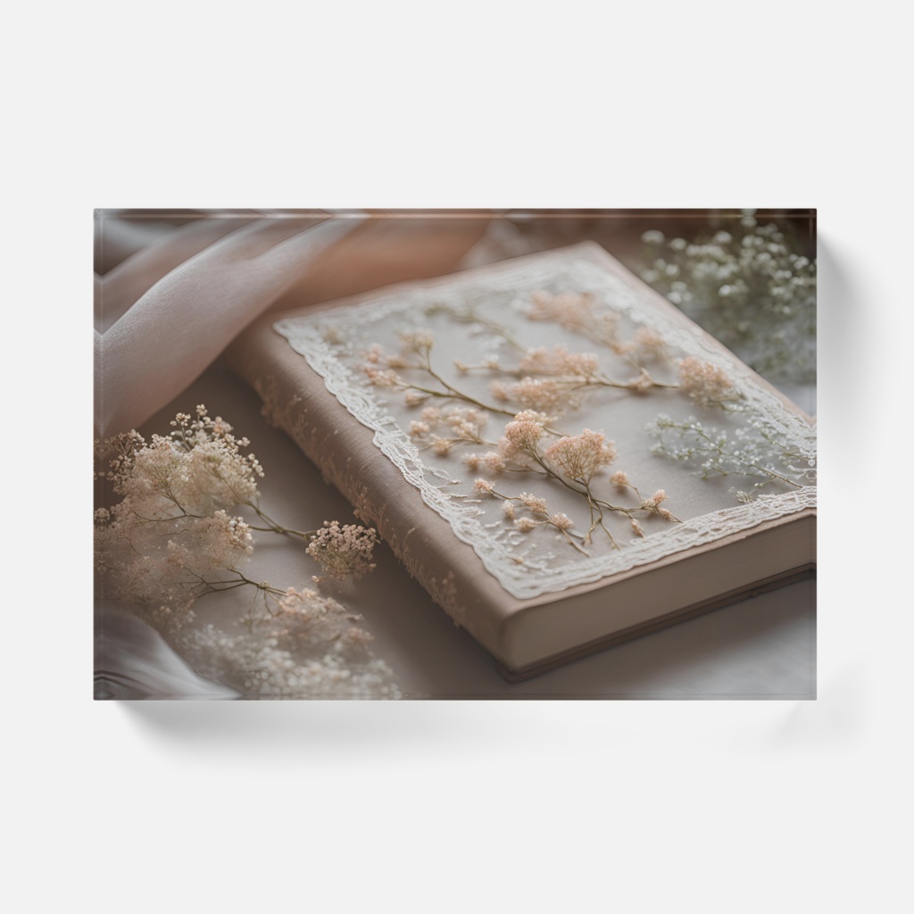 【アクリルブロック】花と刺繍とレースが紡ぐ物語(No.18)