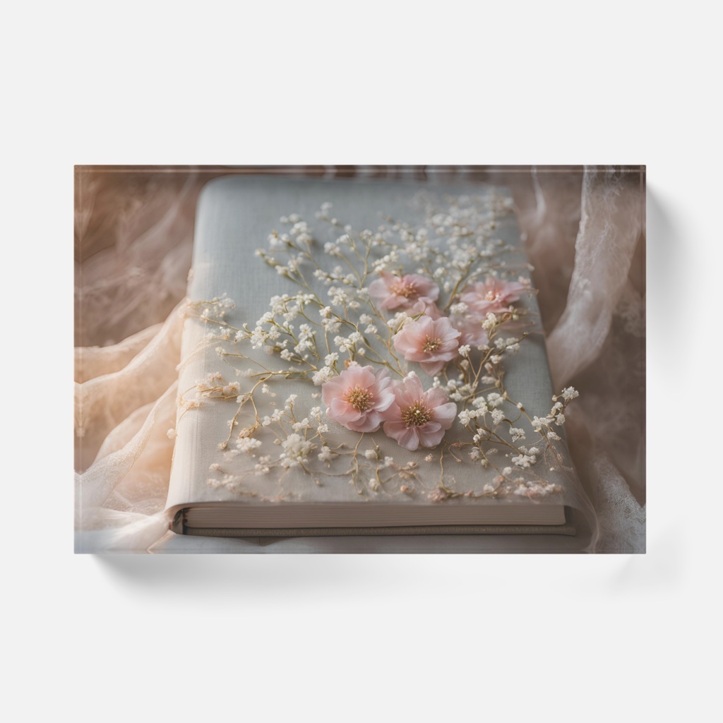 【アクリルブロック】花と刺繍とレースが紡ぐ物語(No.19)