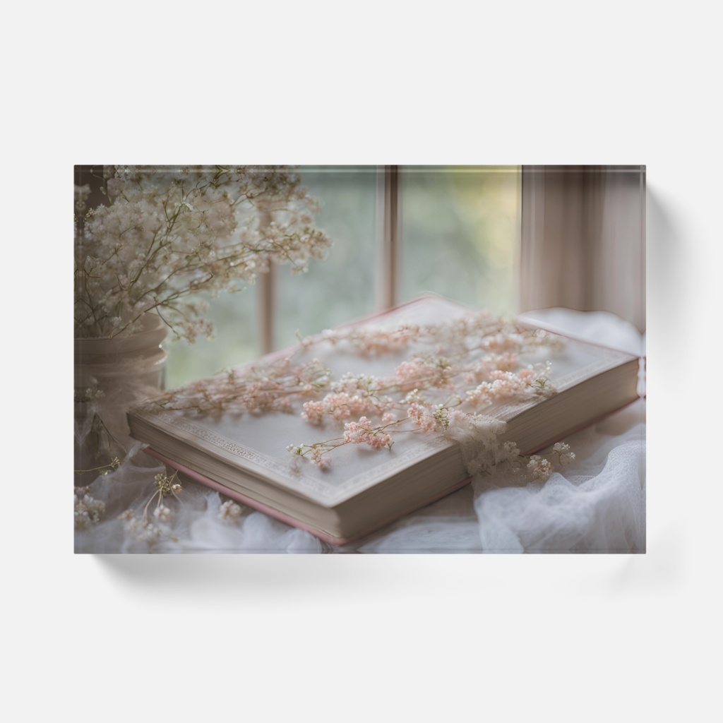 【アクリルブロック】花と刺繍とレースが紡ぐ物語(No.20)