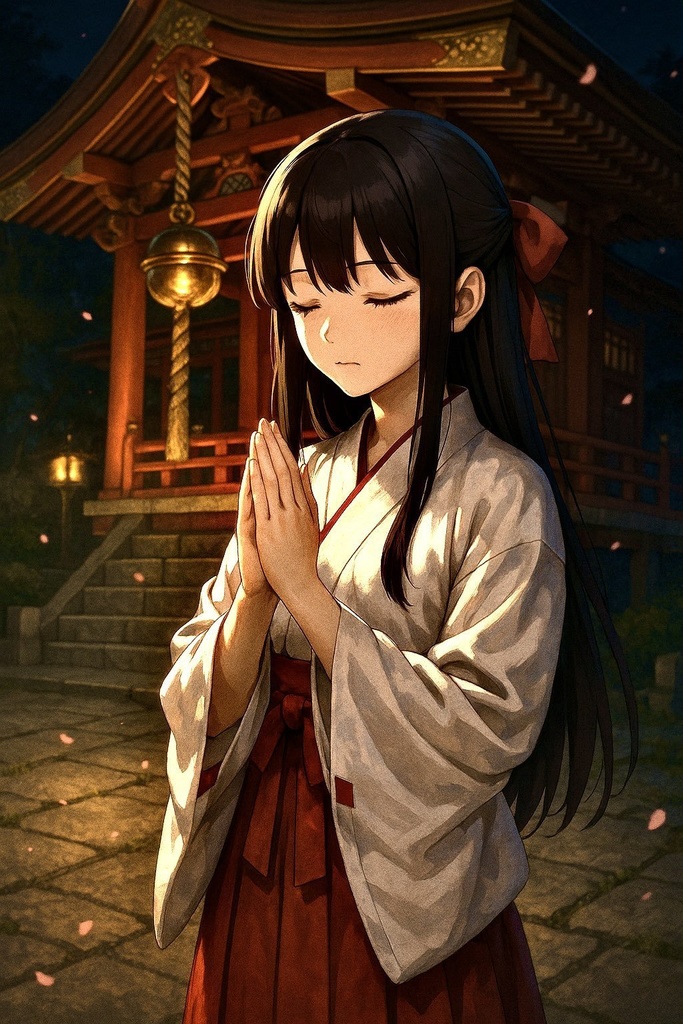 和風幻想少女 -AI Art Collection Vol.1-|夜の神社と巫女たちの物語