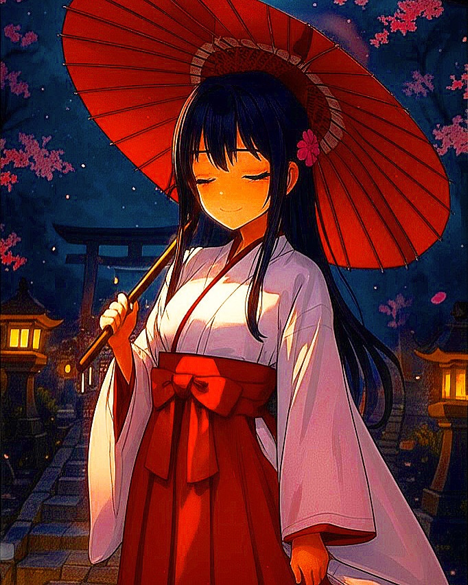 和風幻想少女 -AI Art Collection Vol.1-|夜の神社と巫女たちの物語