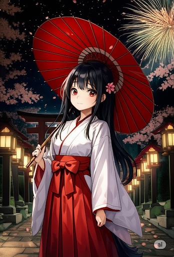 和風幻想少女 -AI Art Collection Vol.1-|夜の神社と巫女たちの物語