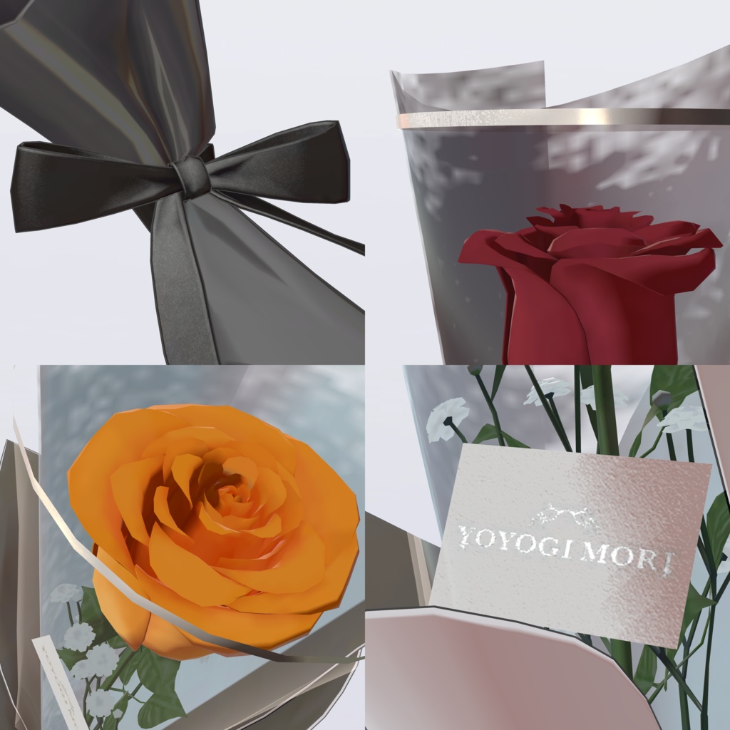 【VRC対応3D雑貨モデル】Single Rose Gift ver1.02