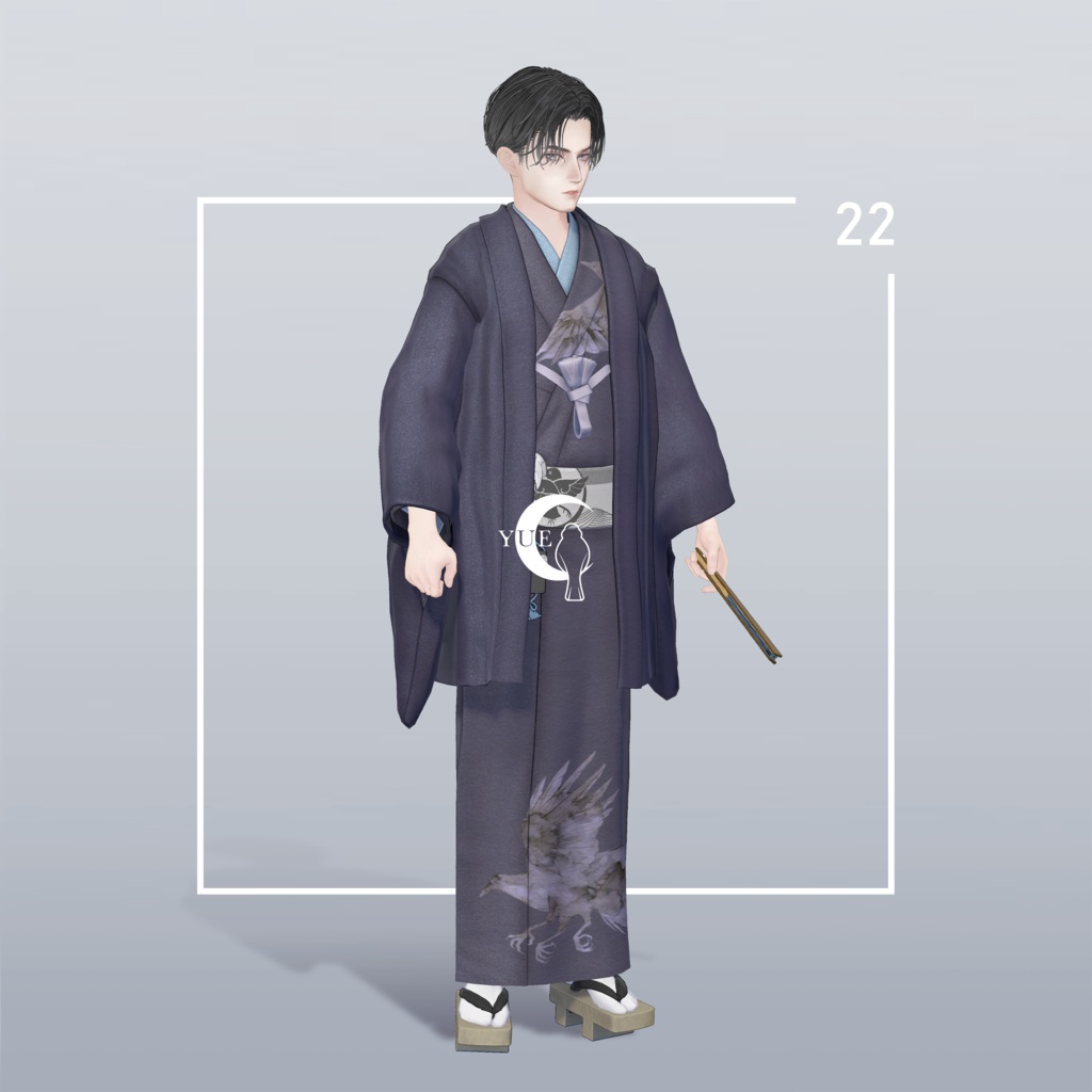 【VRC対応3D服飾モデル】YUE 着物「YATAGARASU」ver1.00