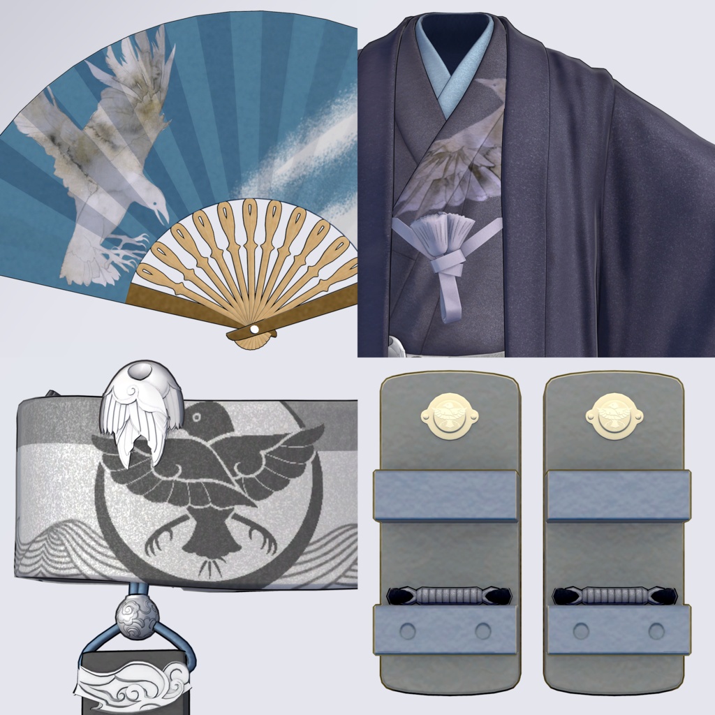 【VRC対応3D服飾モデル】YUE 着物「YATAGARASU」ver1.00