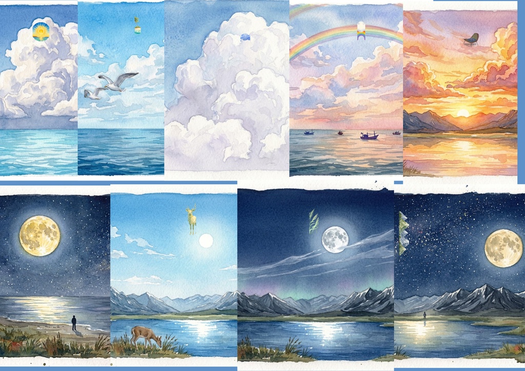 A4　水彩画背景　１０種　ブックカバーや色んな背景に使えます