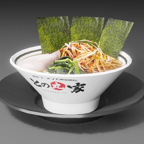 【無料】家系ラーメン「との丸家」のネギ赤ラーメン(3Dモデル)