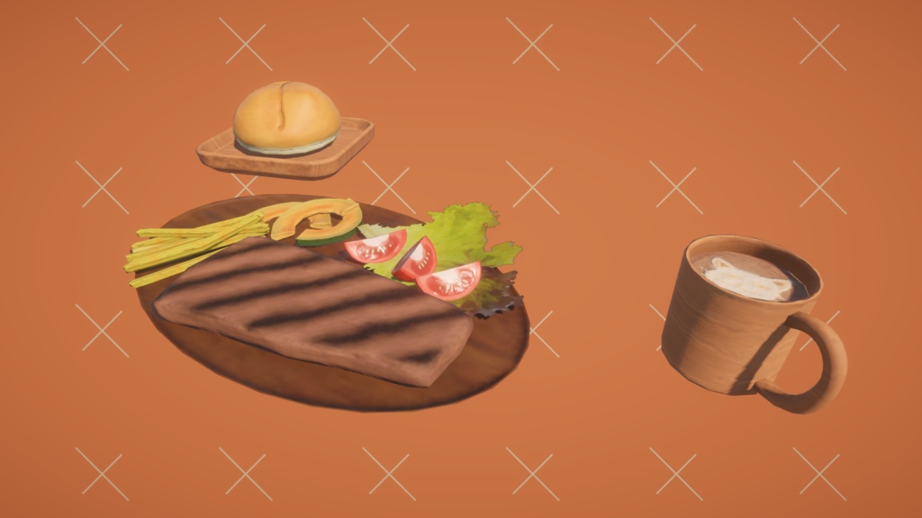 【無料版あり】【Unity向け3Dモデル】朝ごはん_ステーキ