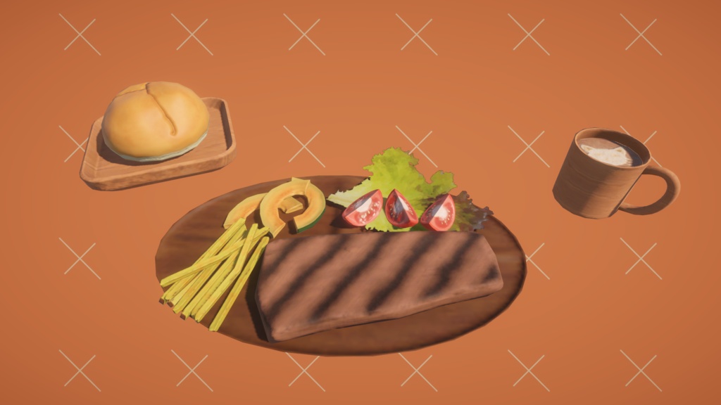 【無料版あり】【Unity向け3Dモデル】朝ごはん_ステーキ