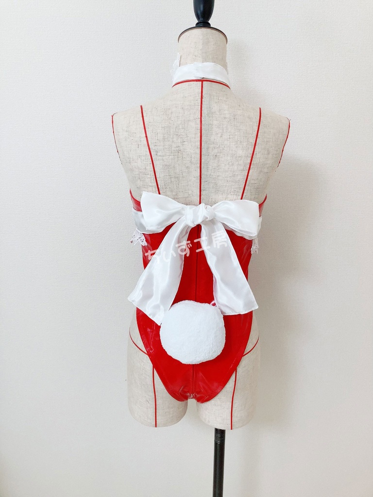 【赤】エナメルバニーガール衣装 Mサイズ(シャツ風前掛け付き)