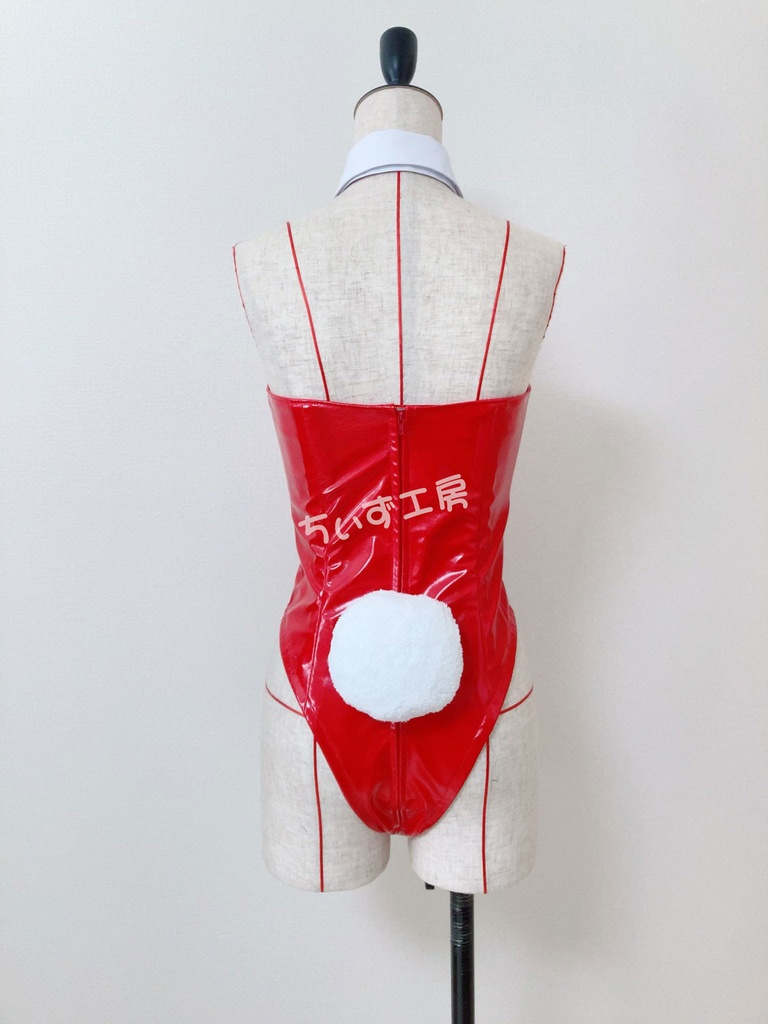 【赤】エナメルバニーガール衣装 Mサイズ(シャツ風前掛け付き)