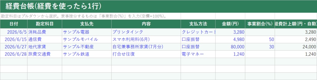 個人事業主かんたん帳簿キット【Excel】収入・経費・家事按分を自動集計|インボイス対応請求書つき