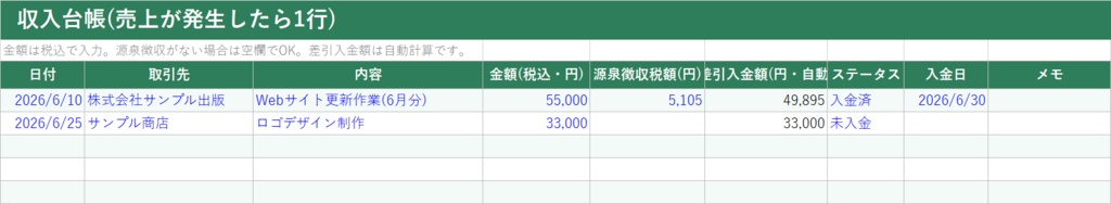 個人事業主かんたん帳簿キット【Excel】収入・経費・家事按分を自動集計|インボイス対応請求書つき