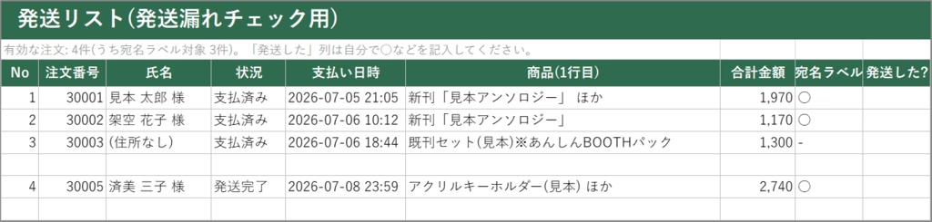 BOOTH自家通販 発送らくらくキット【Excel】注文CSVを貼るだけで納品書・宛名ラベルを一括作成|同人 通販