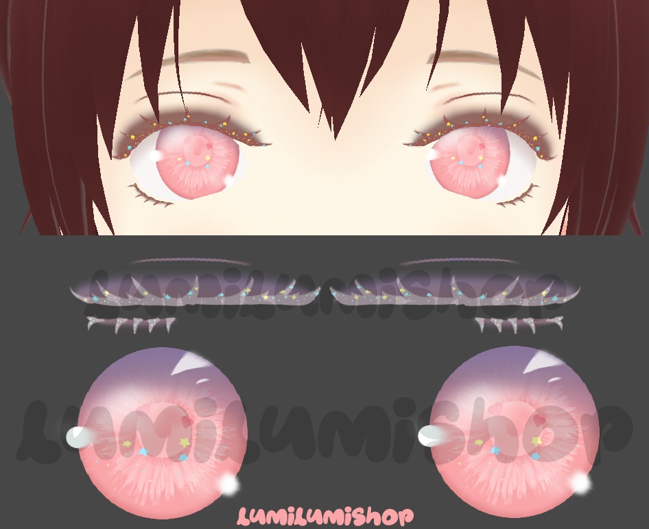 【VRoid】Sparkly sparkly heart pink eyes (Irises), Highlights & Eyeliner