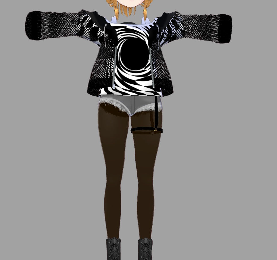 VRoid用夏向き衣装【ブラックホールガール】メッシュ上着、ホットパンツなど