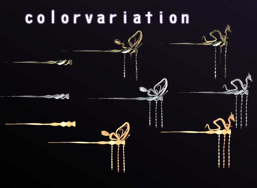 【VRoid】迎春簪(かんざし)蝶と龍【髪飾り】