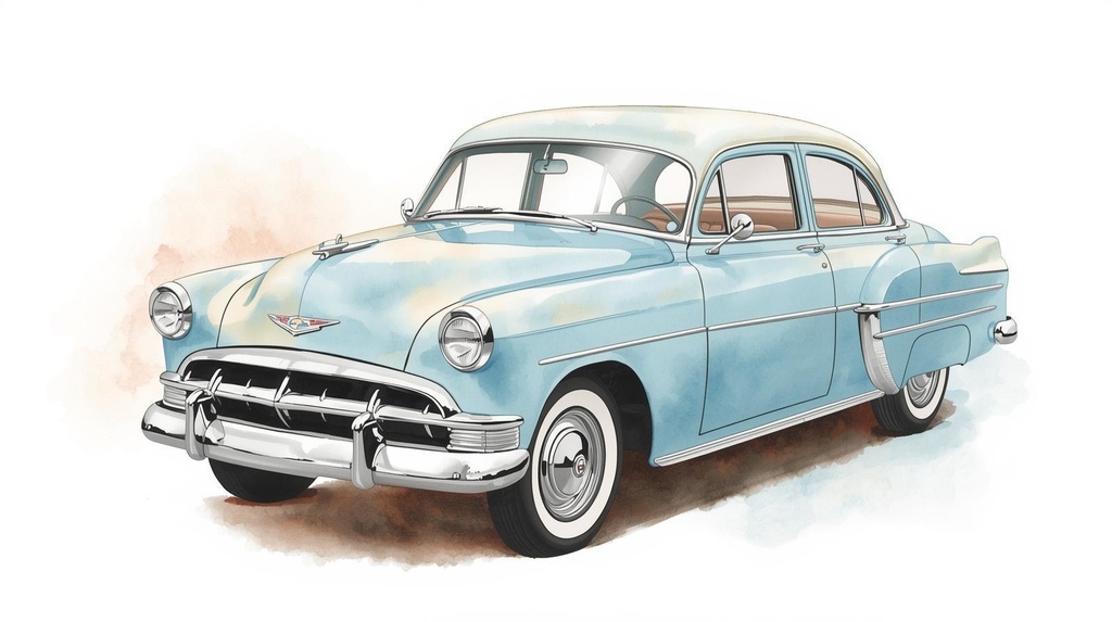 水彩画風ビンテージ乗り物クリップアート