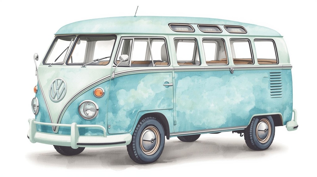 水彩画風ビンテージ乗り物クリップアート