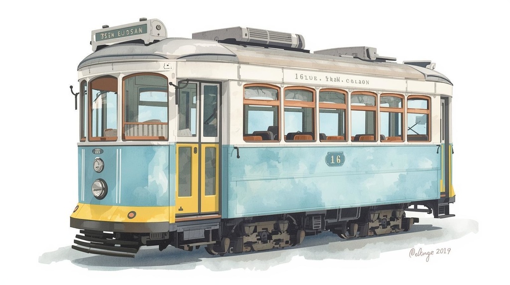 水彩画風ビンテージ乗り物クリップアート