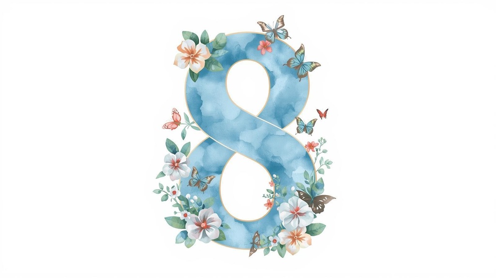 淡い空色に、可憐な花々をまとった数字のクリップアートセット