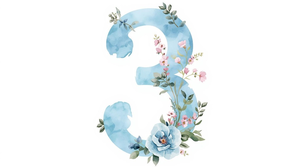 淡い空色に、可憐な花々をまとった数字のクリップアートセット