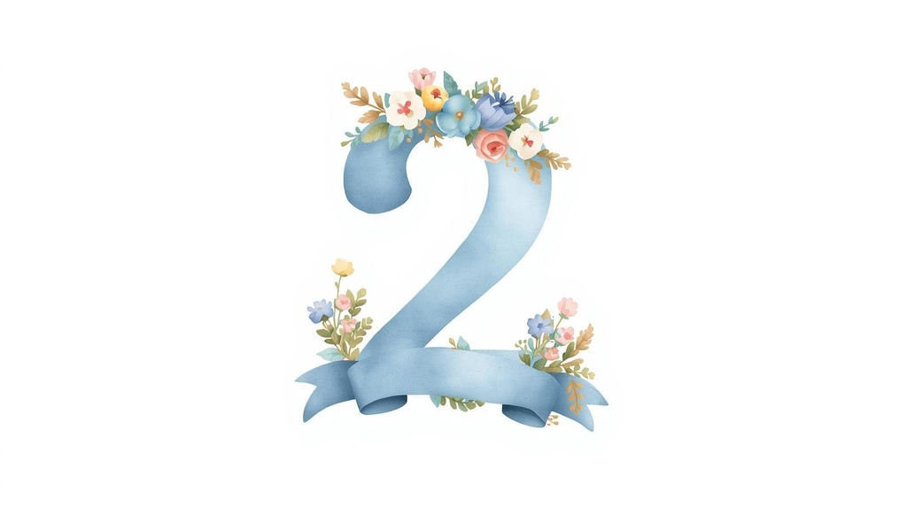 淡い空色に、可憐な花々をまとった数字のクリップアートセット