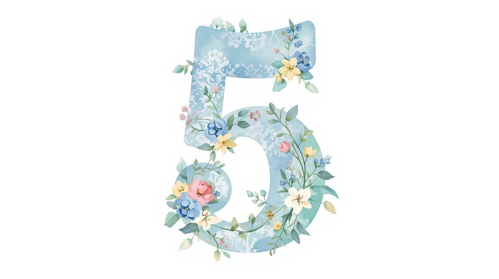 淡い空色に、可憐な花々をまとった数字のクリップアートセット