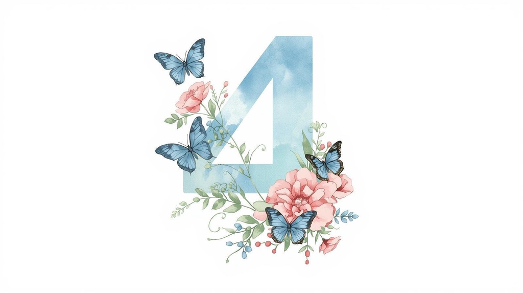 淡い空色に、可憐な花々をまとった数字のクリップアートセット