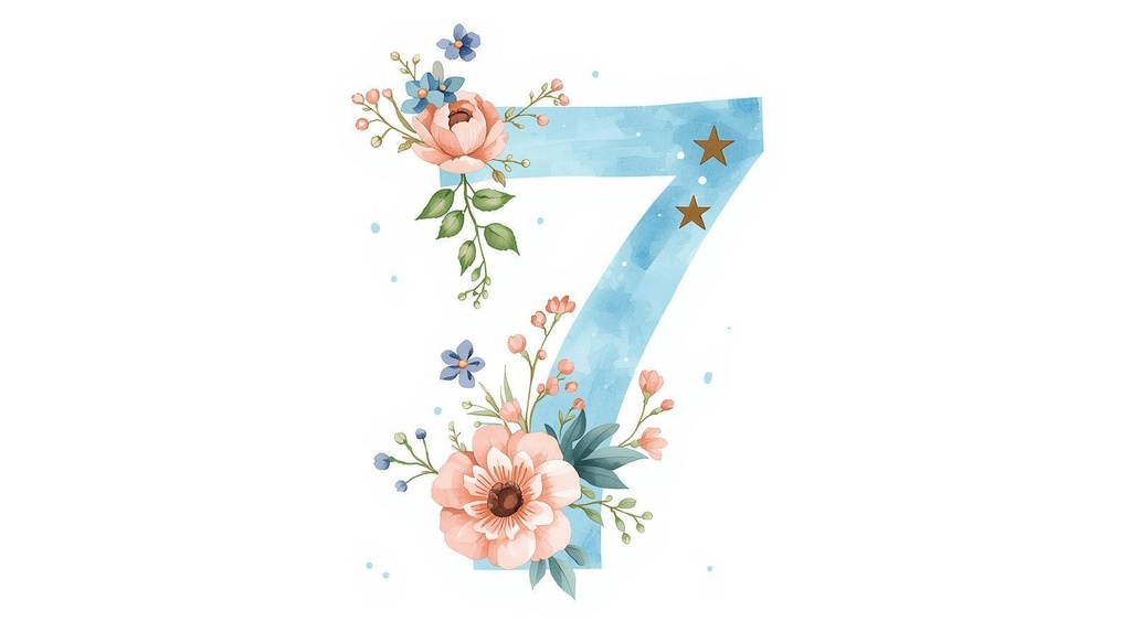 淡い空色に、可憐な花々をまとった数字のクリップアートセット