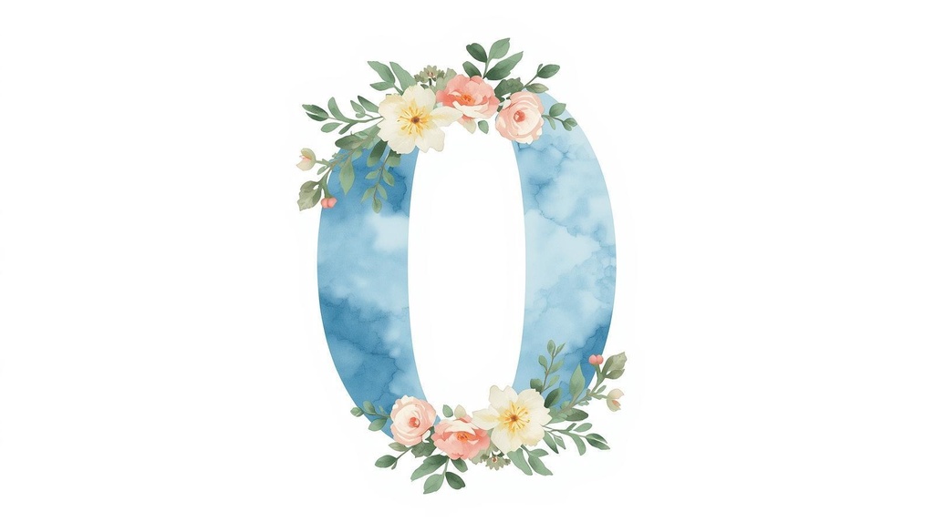 淡い空色に、可憐な花々をまとった数字のクリップアートセット