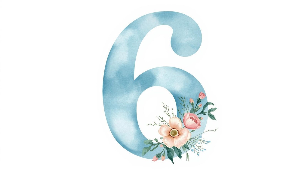 淡い空色に、可憐な花々をまとった数字のクリップアートセット