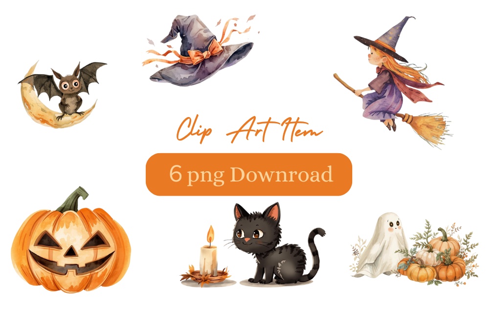 ふんわりハロウィンの小さな魔法クリップアート
