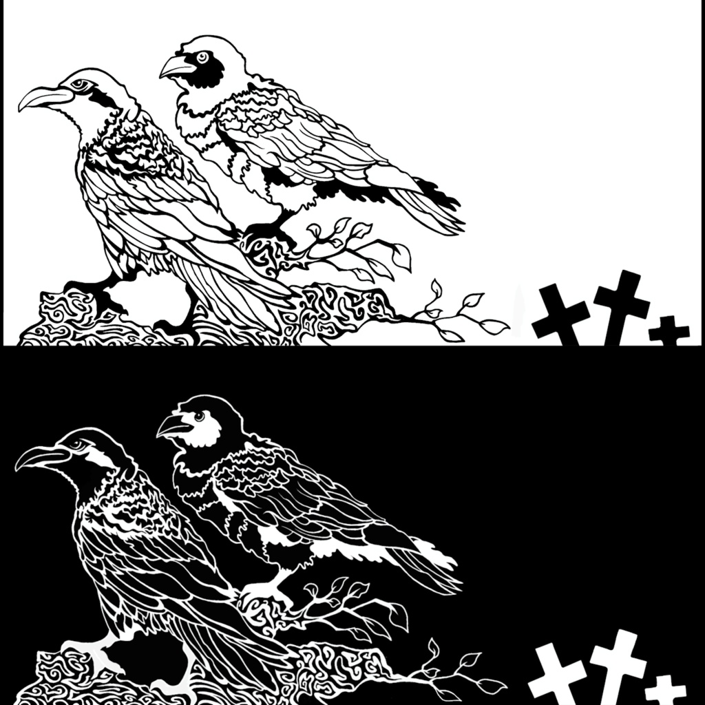 【壁紙/印刷OK】Unlike Pluto - Oh Raven モチーフ・オリジナルイラスト「ワタリガラス」（二枚セット）