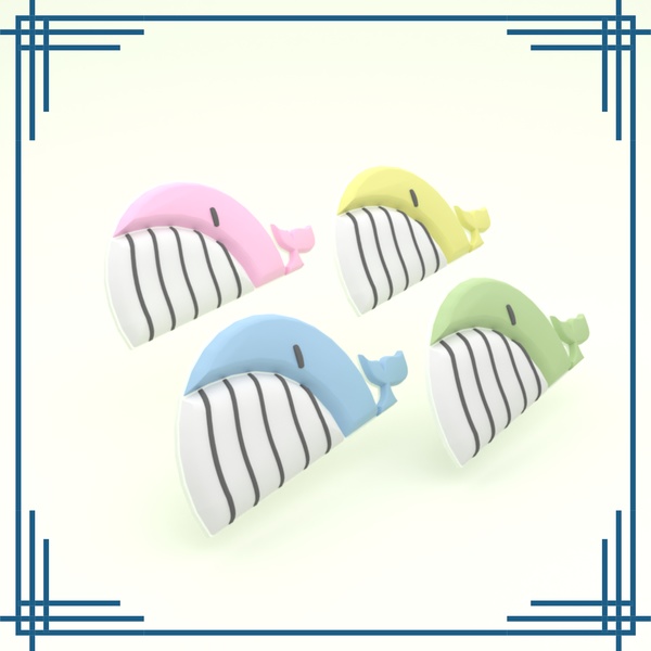 【3Dアクセサリー】くじらのクリップ 4色セット vol.1