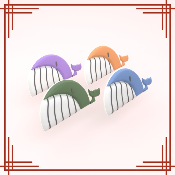 【3Dアクセサリー】くじらのクリップ 4色セット vol.2