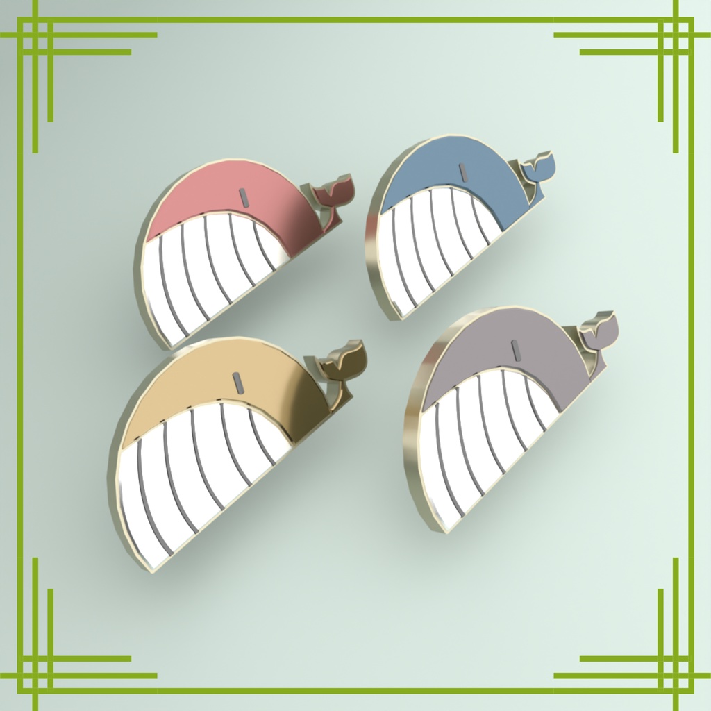 【3Dアクセサリー】くじらのメタルバッヂ 4色セット