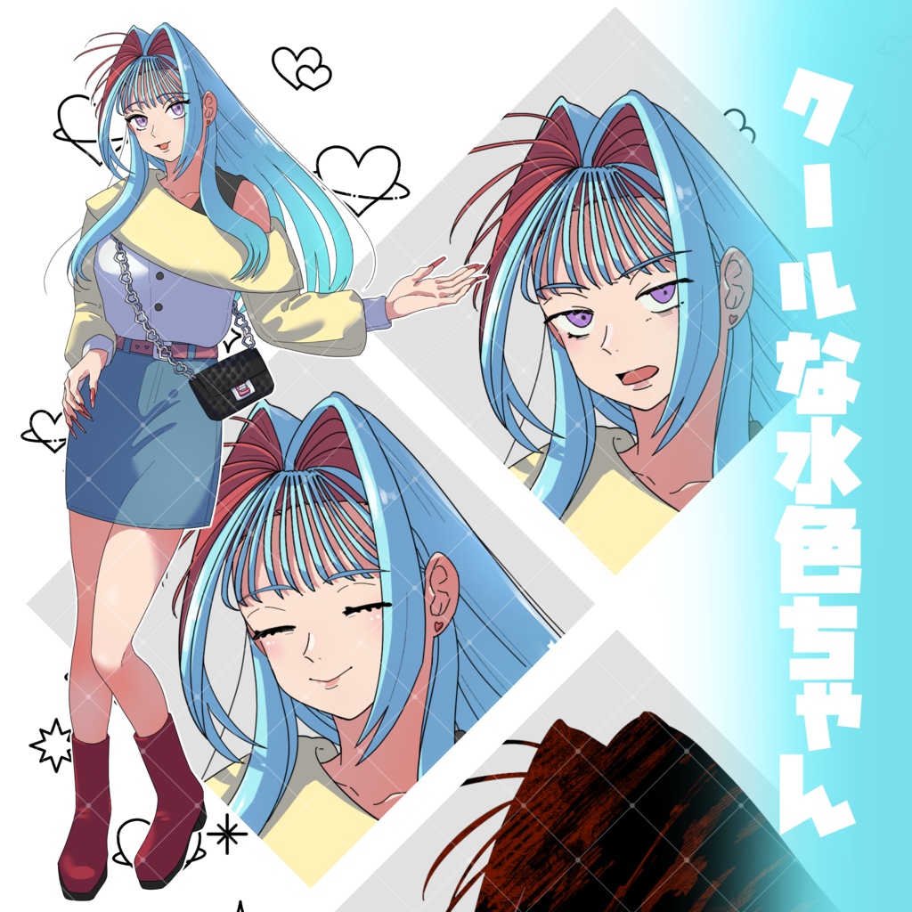 【商用利用OK】90s風ギャル立ち絵素材 18枚(TRPG/動画/配信・全18差分:カラバリ&表情差分&小物着脱)