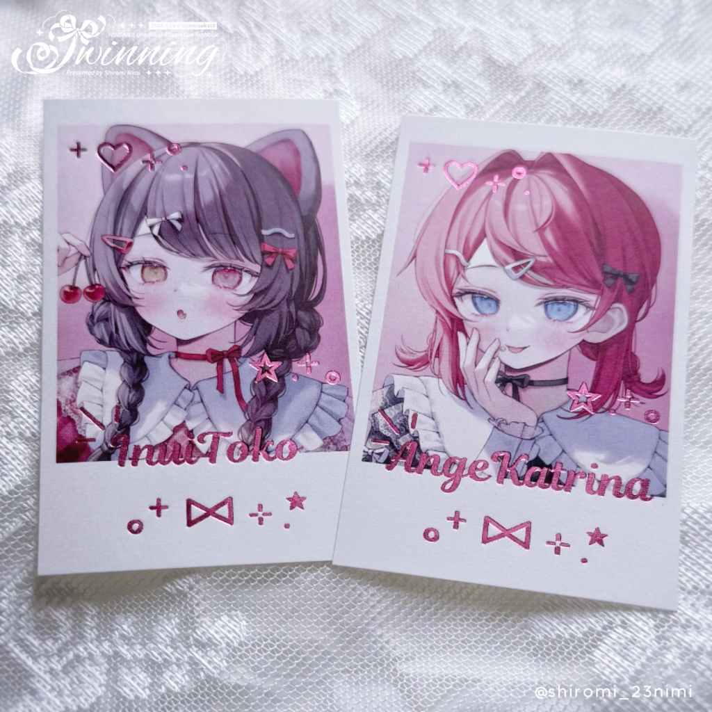【にじそ10】「twinning」箔押しチェキ風カードセット【戌亥＆アンジュ】