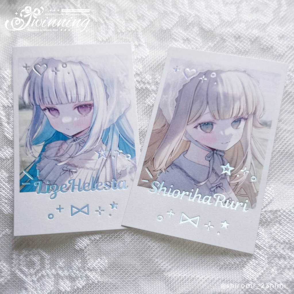 【にじそ10】「twinning」箔押しチェキ風カードセット【リゼ＆栞葉】