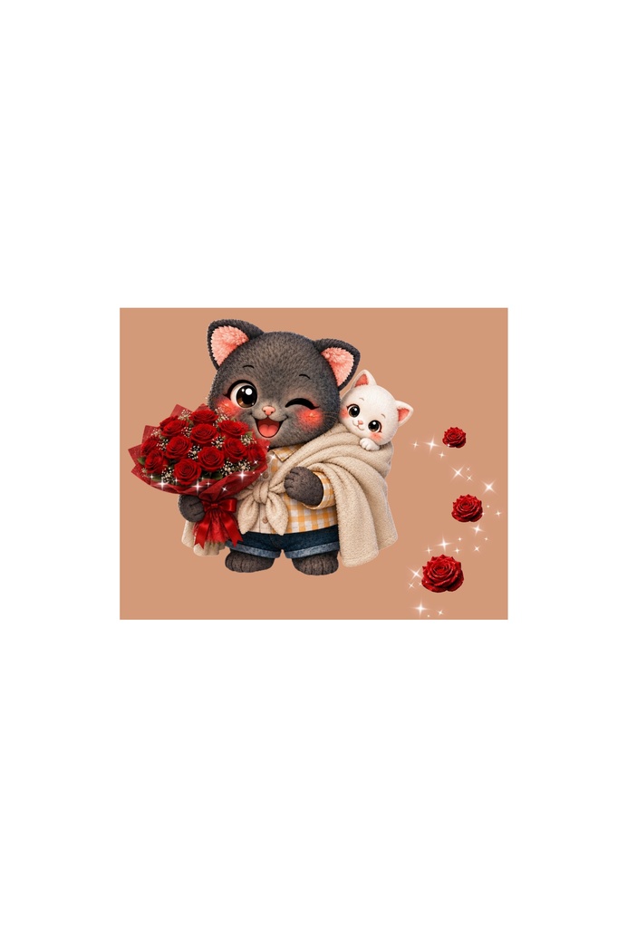 花束を贈る猫たち｜ポストカード・イラストデータセット（全6種）