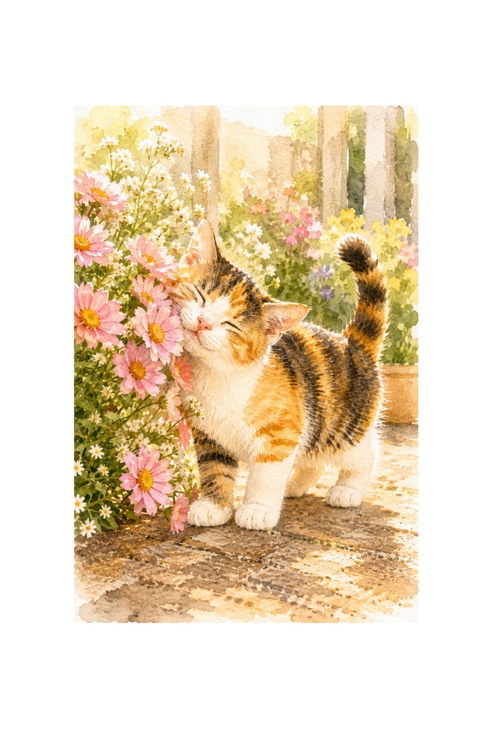 可愛い猫ちゃん🐱🐈‍⬛🐾水彩画風インテリアカード✨💕