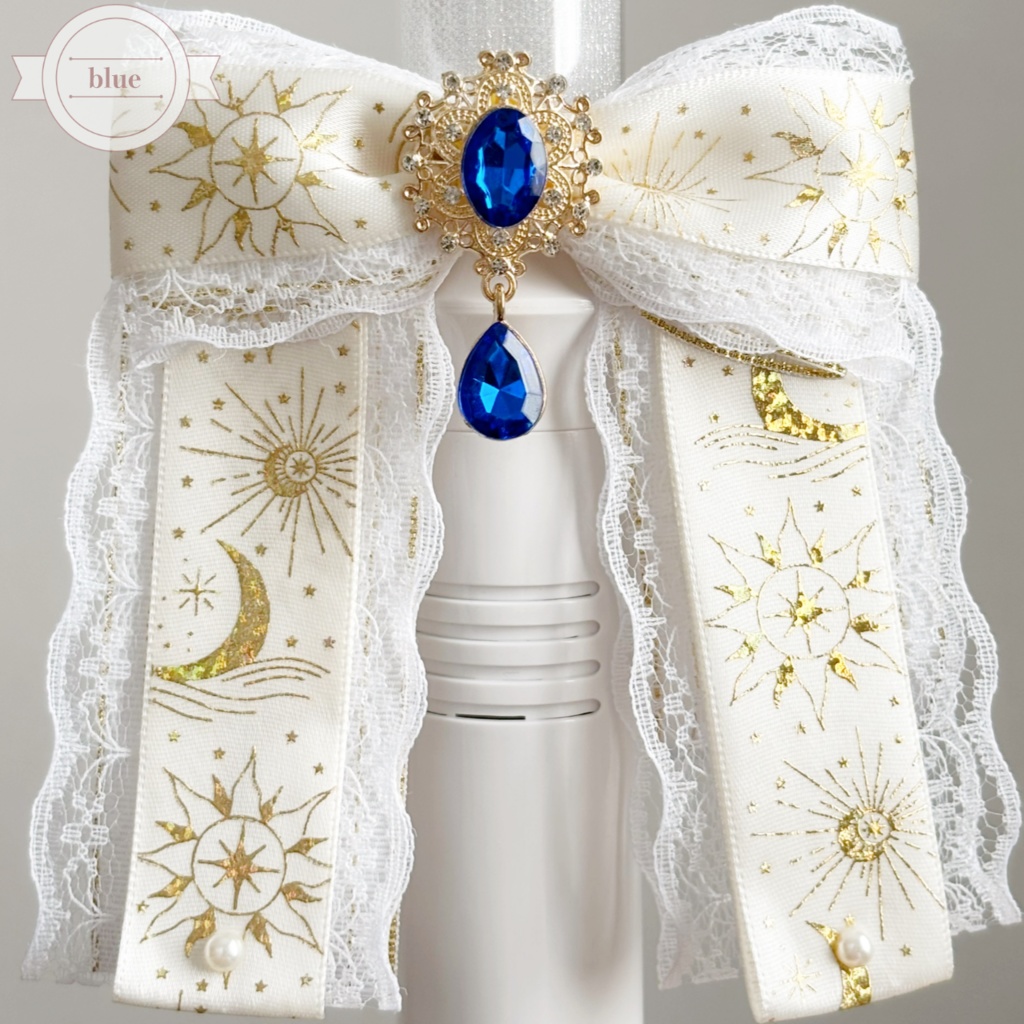 ペンライトリボン ✴︎太陽と月のレースリボン✴︎ 白×金 【ビジューカラー変更可能】