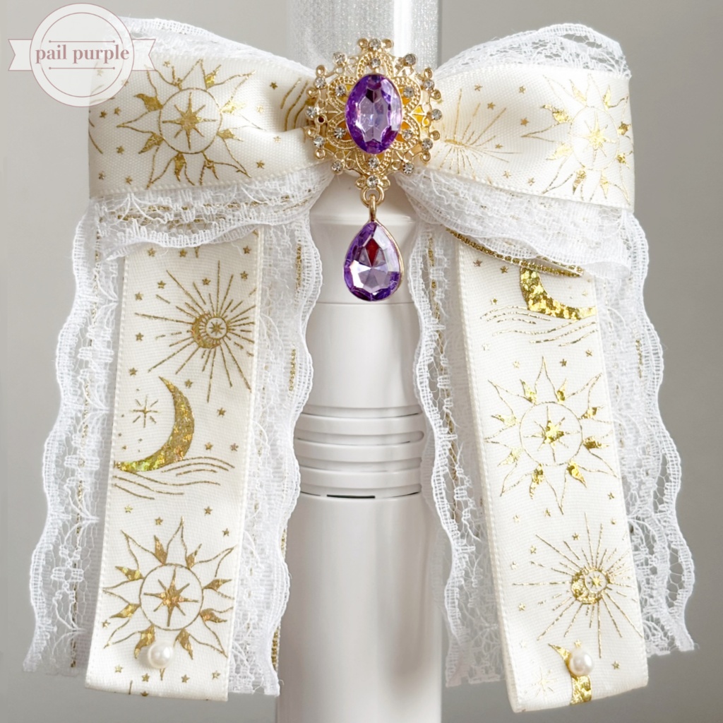 ペンライトリボン ✴︎太陽と月のレースリボン✴︎ 白×金 【ビジューカラー変更可能】