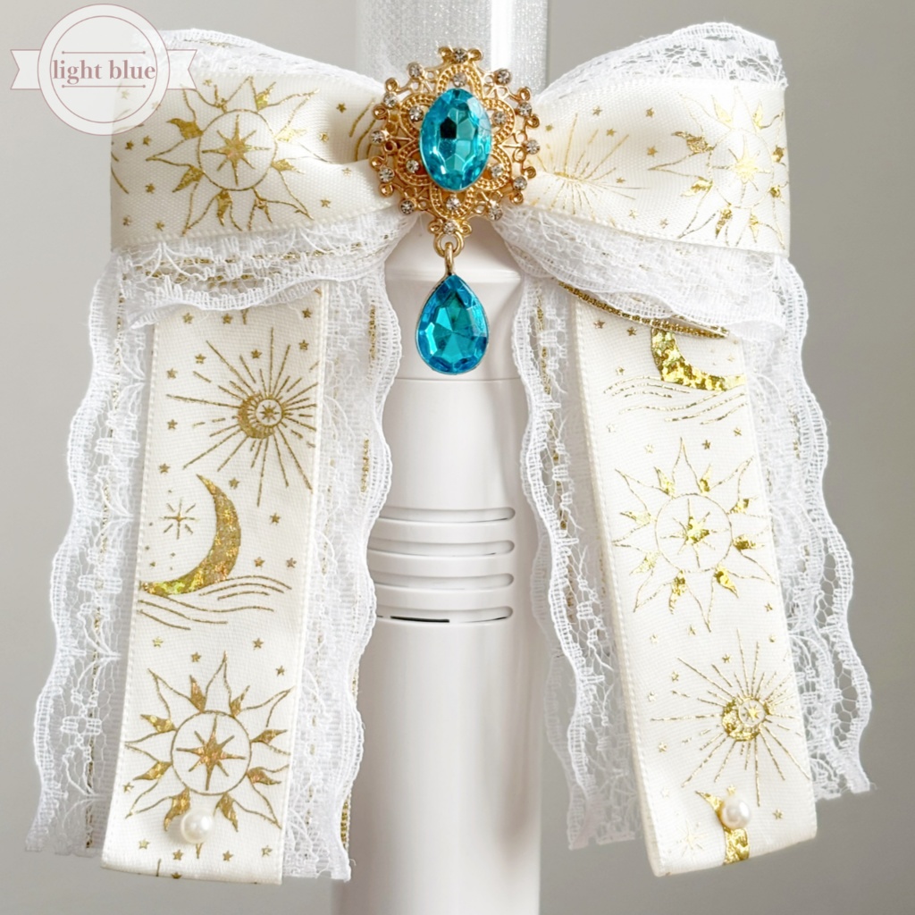 ペンライトリボン ✴︎太陽と月のレースリボン✴︎ 白×金 【ビジューカラー変更可能】