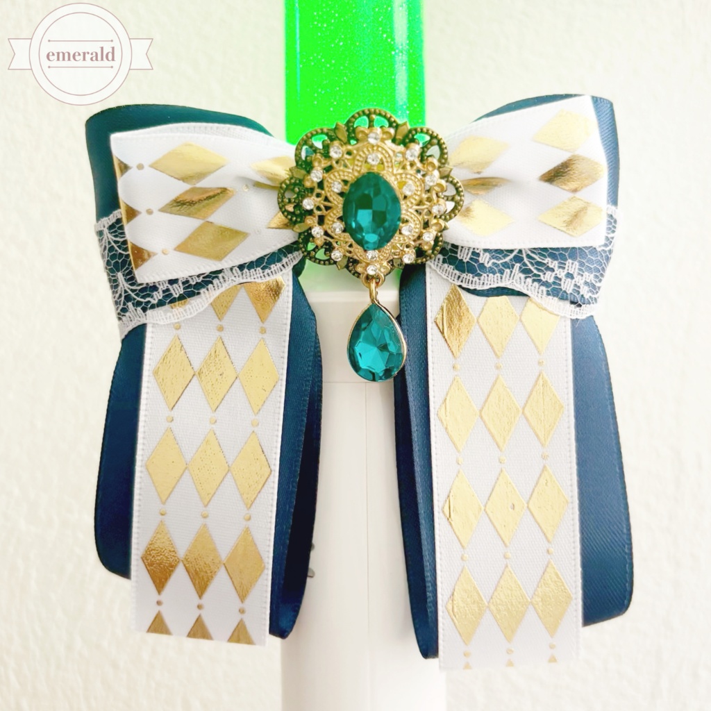 ペンライトリボン ✴︎クラシカルダイヤリボン✴︎ ネイビー×白 【ビジューカラー変更可能】