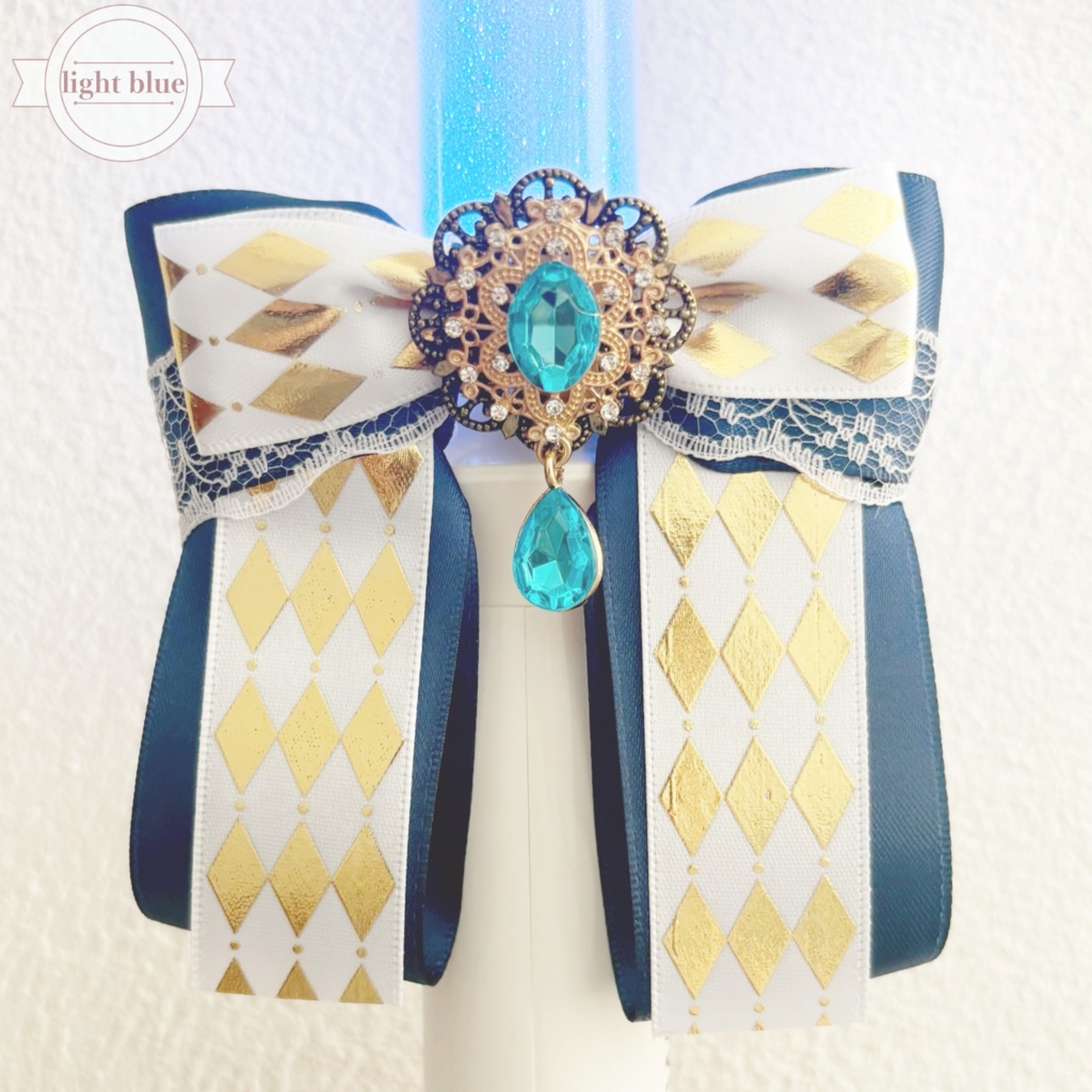 ペンライトリボン ✴︎クラシカルダイヤリボン✴︎ ネイビー×白 【ビジューカラー変更可能】