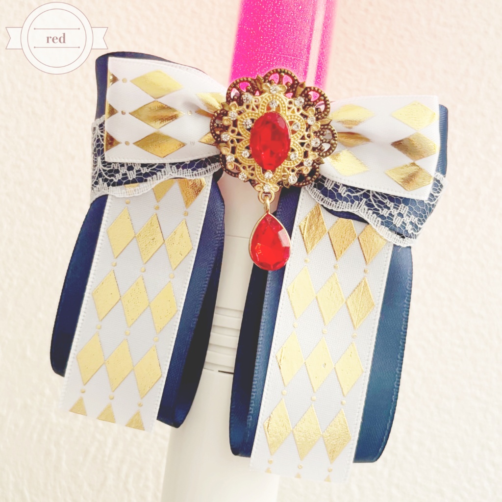 ペンライトリボン ✴︎クラシカルダイヤリボン✴︎ ネイビー×白 【ビジューカラー変更可能】