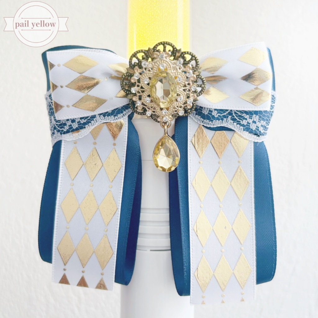 ペンライトリボン ✴︎クラシカルダイヤリボン✴︎ ネイビー×白 【ビジューカラー変更可能】